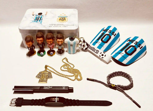 Fanbox Leo M. - Nº10 Barcelona & Argentinien, mit Fußball-Design, auf weißem Hintergrund, ideal für Fußballfans